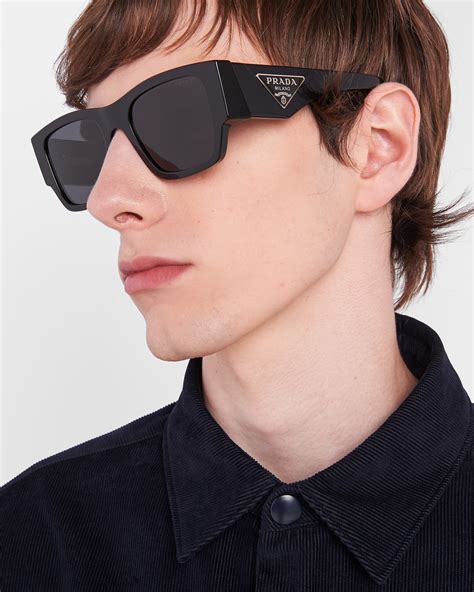 prada geometric two-tone acetate sunglasses|Slate Gray Lenses Sunglasses With Triangle Logo .